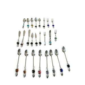 Lot 25 Jeweled Handle Spreaders Spoons Forks Mixed Brands Stainless Wire Wrap